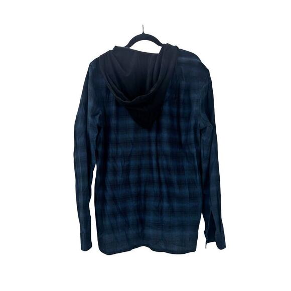 VINCE Men's Tonal Shadow Plaid Hooded Shirt In Blue Size M NWT - Picture 6 of 12